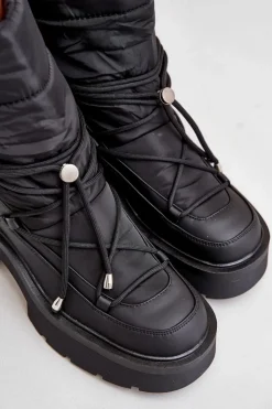 Boto Śniegowce Damskie*Śniegowce Damskie Na Platformie I Płaskim Obcasie Czarne Seandriel