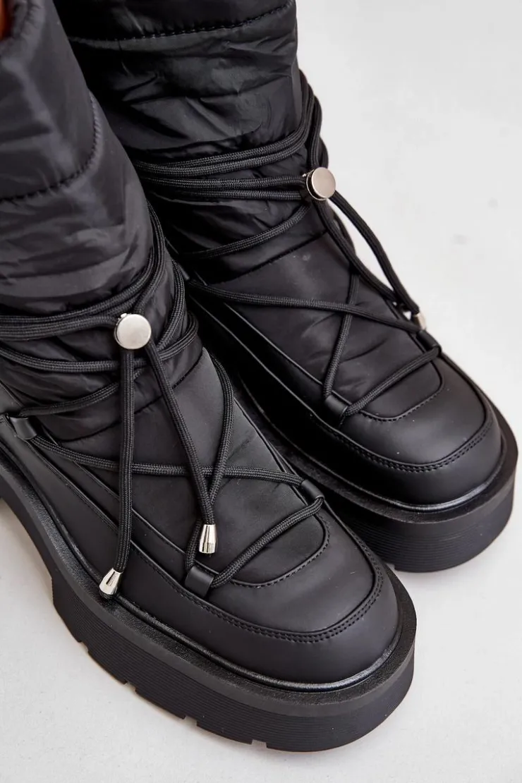 Boto Śniegowce Damskie*Śniegowce Damskie Na Platformie I Płaskim Obcasie Czarne Seandriel