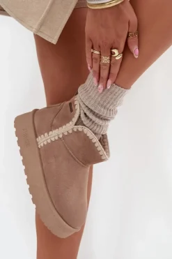 Sale Big Star Shoes Śniegowce Damskie Na Platformie Z Przeszyciami Big Star SS274129 Beżowe Beżowy