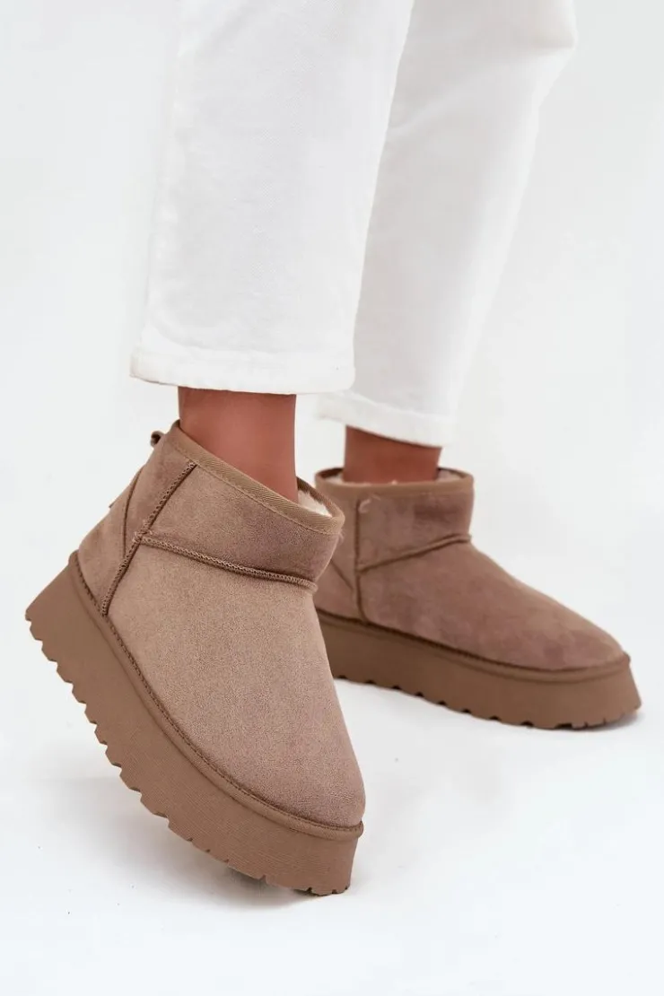 Sale Boto Śniegowce Damskie Na Platformie Ciemnobeżowe Celyra Beżowy