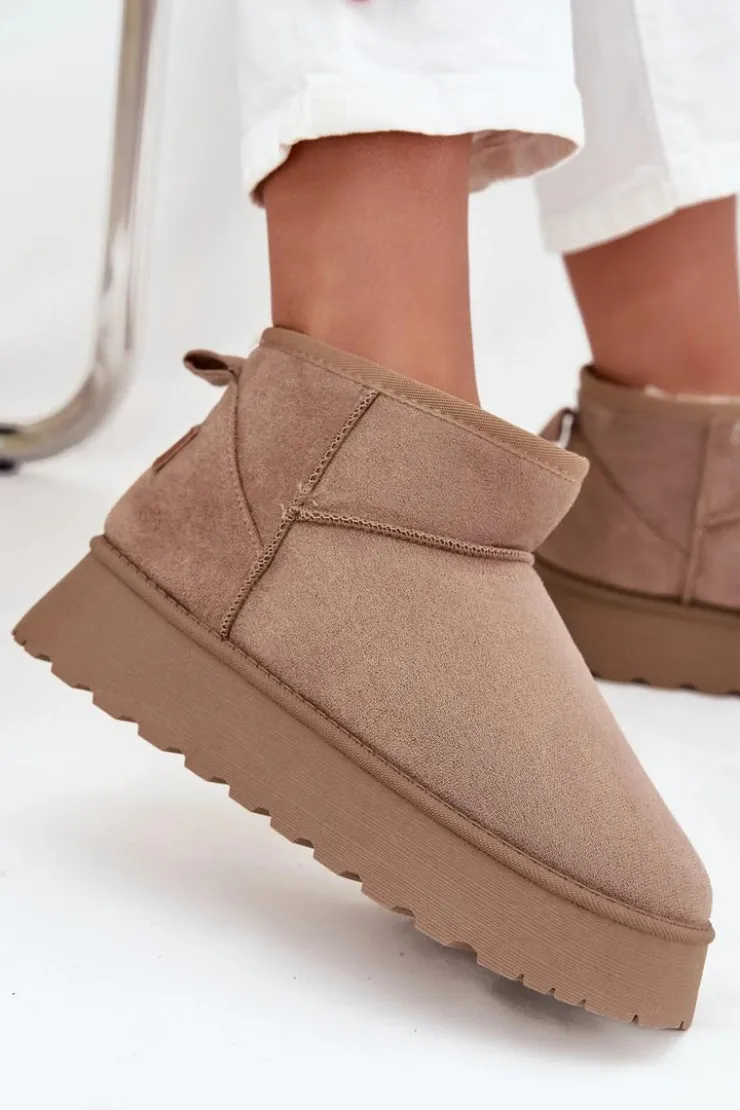 Sale Boto Śniegowce Damskie Na Platformie Ciemnobeżowe Celyra Beżowy