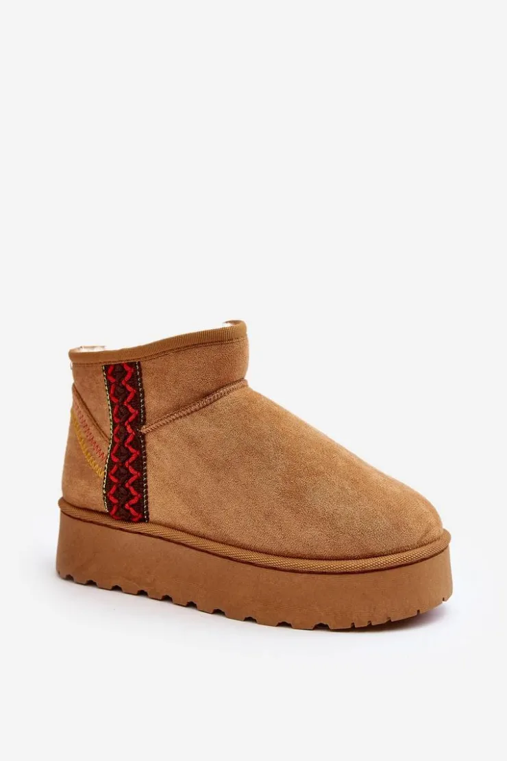 Boto Śniegowce Damskie*Śniegowce Damskie Na Platformie Ocieplane Camel Lomessa