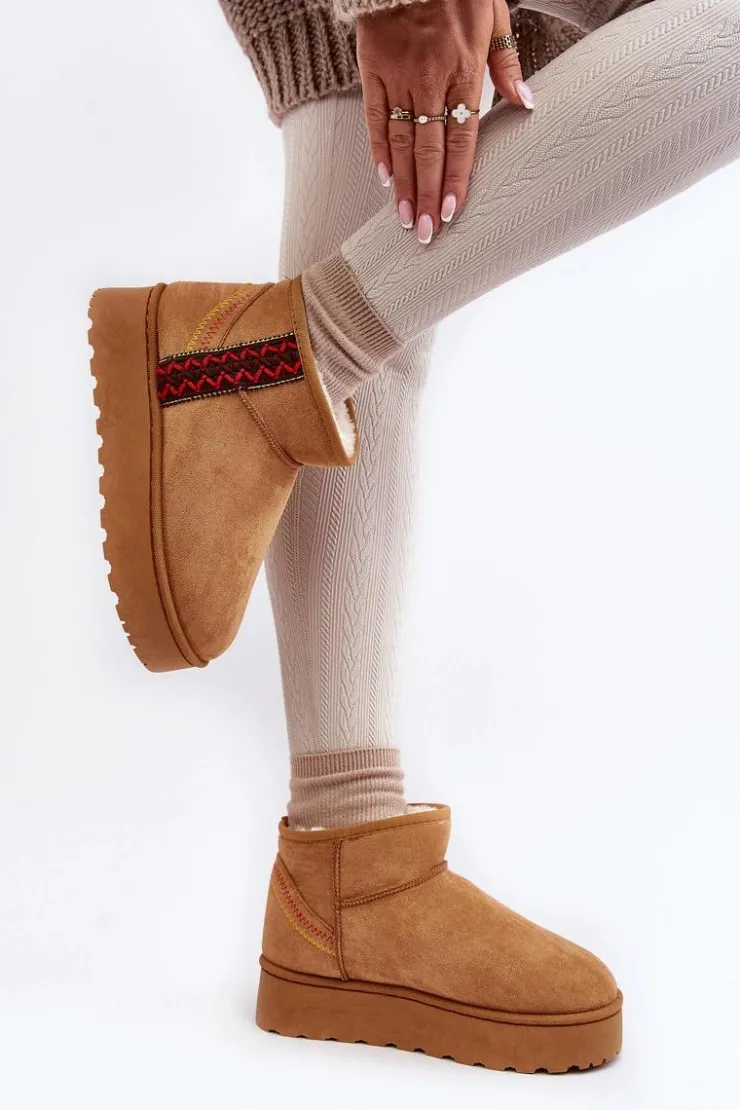 Boto Śniegowce Damskie*Śniegowce Damskie Na Platformie Ocieplane Camel Lomessa