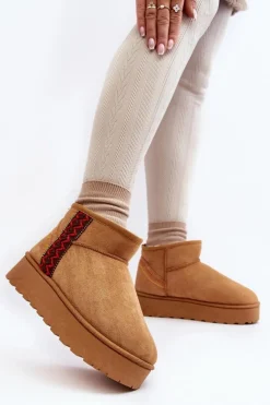 Boto Śniegowce Damskie*Śniegowce Damskie Na Platformie Ocieplane Camel Lomessa