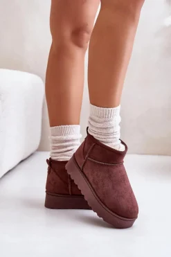 Boto Śniegowce Damskie*Śniegowce Damskie Na Platformie Ocieplane Futerkiem Ciemnobrązowe Xamella Brązowy