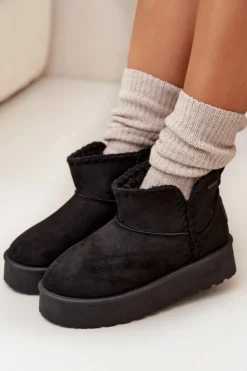 Big Star Shoes Śniegowce Damskie*Śniegowce Damskie Na Platformie Z Przeszyciami Big Star SS274128 Czarne Czarny