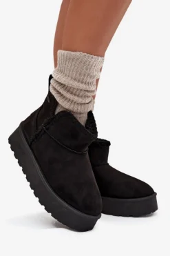 Big Star Shoes Śniegowce Damskie*Śniegowce Damskie Na Platformie Z Przeszyciami Big Star SS274128 Czarne Czarny