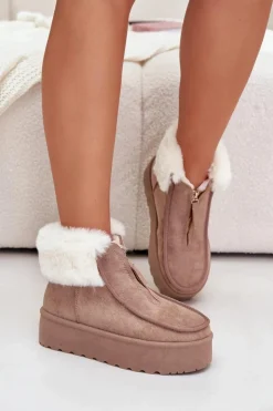 Damskie Boto Śniegowce Damskie Na Platformie Z Futerkiem I Suwakiem Ciemnobeżowe Filiala