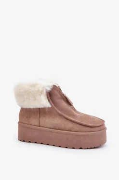 Damskie Boto Śniegowce Damskie Na Platformie Z Futerkiem I Suwakiem Ciemnobeżowe Filiala