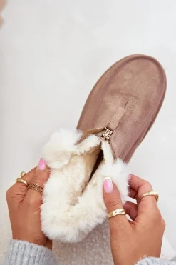 Damskie Boto Śniegowce Damskie Na Platformie Z Futerkiem I Suwakiem Ciemnobeżowe Filiala