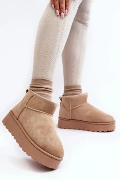 Boto Śniegowce Damskie*Śniegowce Damskie Na Platformie Ocieplane Futerkiem Beżowe Xamella