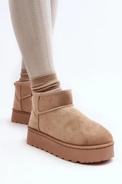 Boto Śniegowce Damskie*Śniegowce Damskie Na Platformie Ocieplane Futerkiem Beżowe Xamella