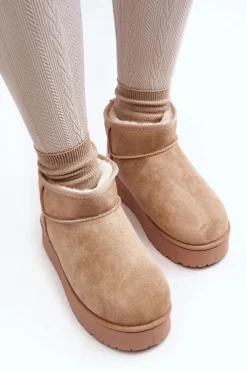 Boto Śniegowce Damskie*Śniegowce Damskie Na Platformie Ocieplane Futerkiem Beżowe Xamella