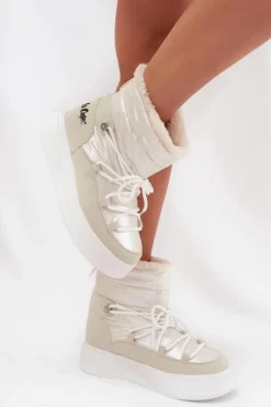 Damskie Lee Cooper Śniegowce Damskie Na Platformie LCJ-25-03-3815 Białe