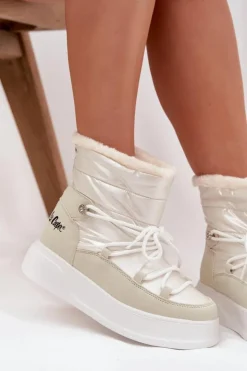 Damskie Lee Cooper Śniegowce Damskie Na Platformie LCJ-25-03-3815 Białe