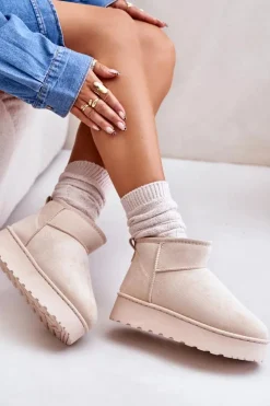 Boto Śniegowce Damskie*Śniegowce Damskie Na Platformie Ocieplane Futerkiem Jasnobeżowe Xamella Beżowy