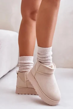 Boto Śniegowce Damskie*Śniegowce Damskie Na Platformie Ocieplane Futerkiem Jasnobeżowe Xamella Beżowy