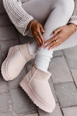 Boto Śniegowce Damskie*Śniegowce Damskie Na Platformie Ocieplane Futerkiem Jasnobeżowe Xamella Beżowy