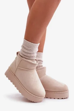 Boto Śniegowce Damskie*Śniegowce Damskie Na Platformie Ocieplane Futerkiem Jasnobeżowe Xamella Beżowy