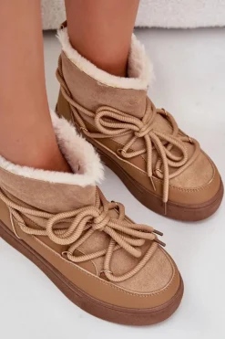 Damskie Boto Śniegowce Damskie Na Platformie Ocieplane Futerkiem Camel Aziara