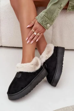 New Boto Śniegowce Damskie Na Platformie Z Futerkiem Czarne Calyra Czarny