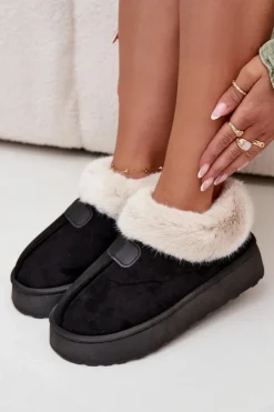 New Boto Śniegowce Damskie Na Platformie Z Futerkiem Czarne Calyra Czarny