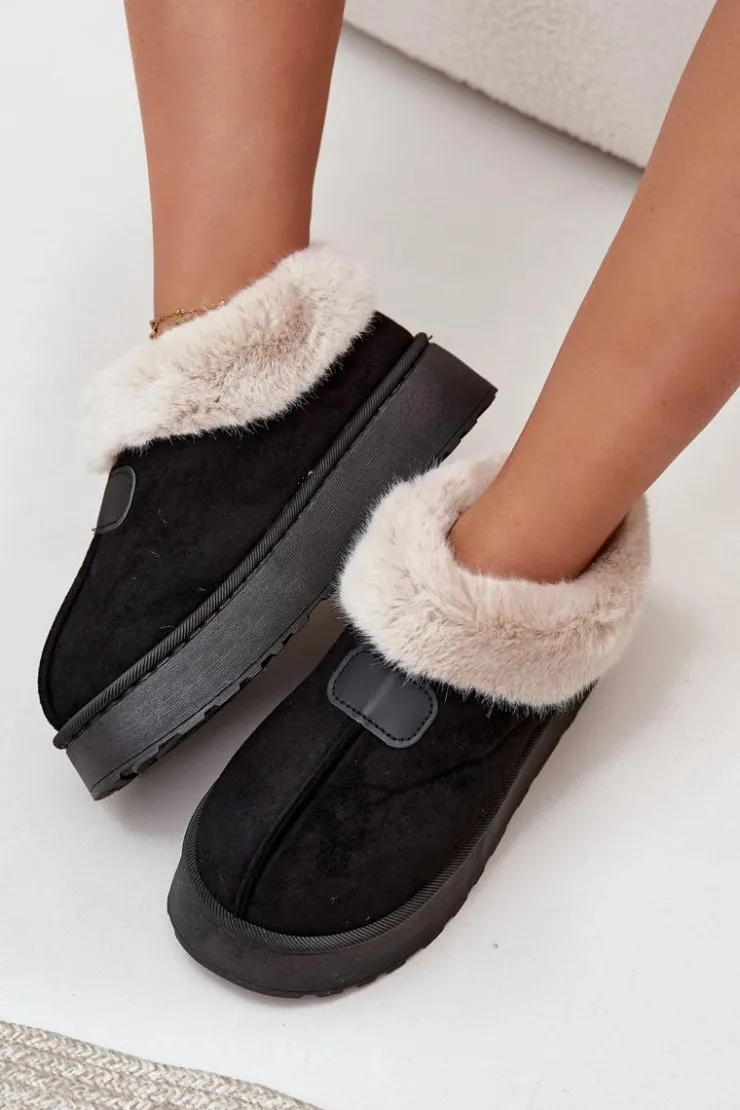 New Boto Śniegowce Damskie Na Platformie Z Futerkiem Czarne Calyra Czarny