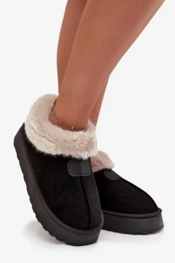 New Boto Śniegowce Damskie Na Platformie Z Futerkiem Czarne Calyra Czarny