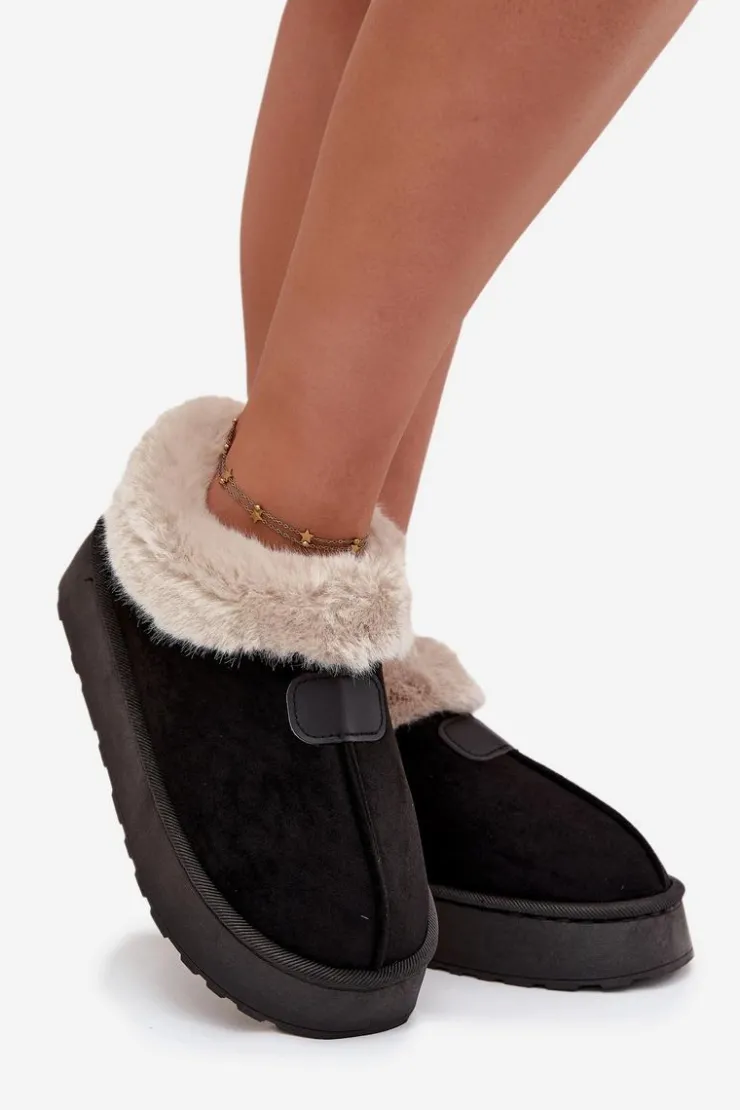 New Boto Śniegowce Damskie Na Platformie Z Futerkiem Czarne Calyra Czarny