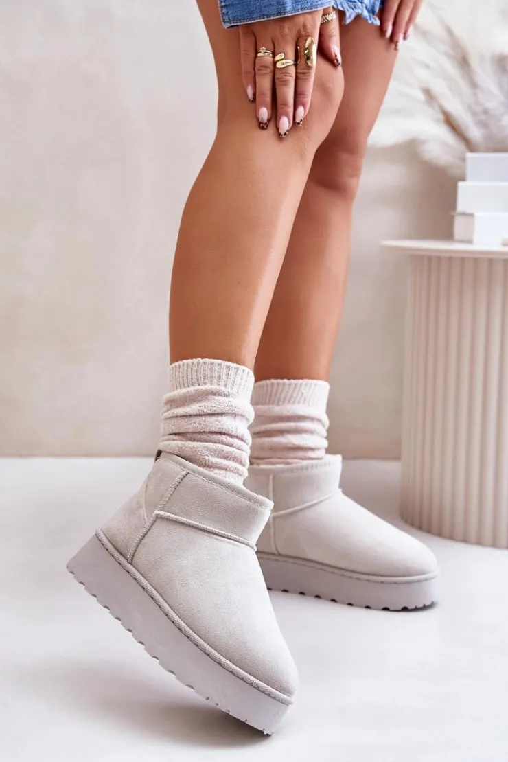 Sale Boto Śniegowce Damskie Na Platformie Ocieplane Futerkiem Jasnoszare Xamella Szary