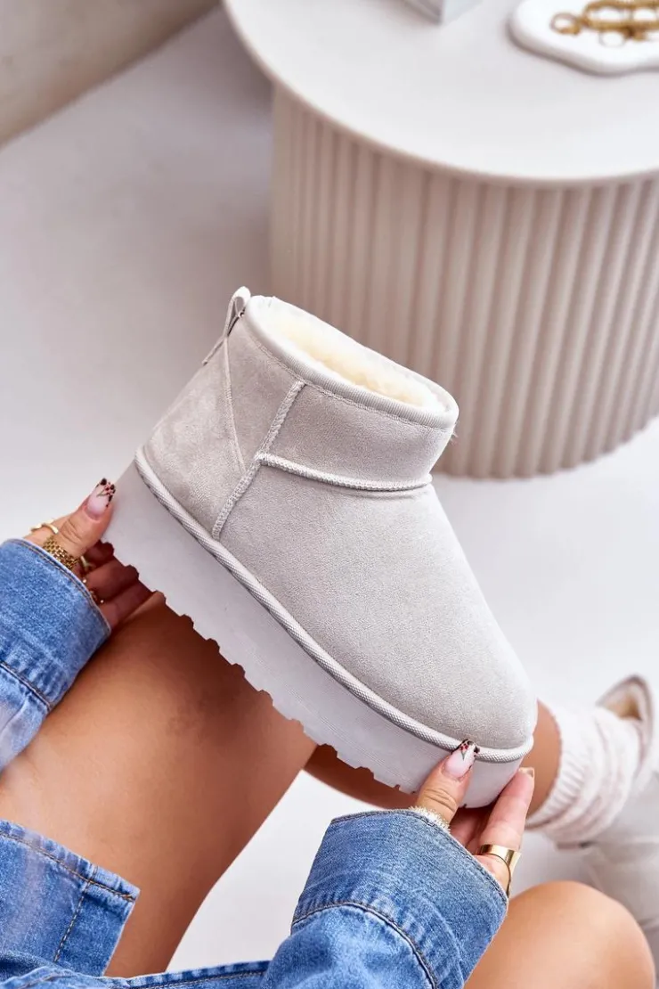 Sale Boto Śniegowce Damskie Na Platformie Ocieplane Futerkiem Jasnoszare Xamella Szary