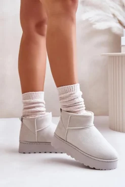 Sale Boto Śniegowce Damskie Na Platformie Ocieplane Futerkiem Jasnoszare Xamella Szary