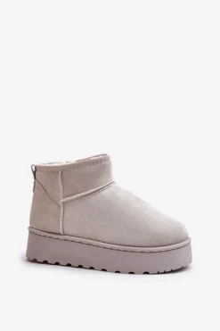 Sale Boto Śniegowce Damskie Na Platformie Ocieplane Futerkiem Jasnoszare Xamella Szary