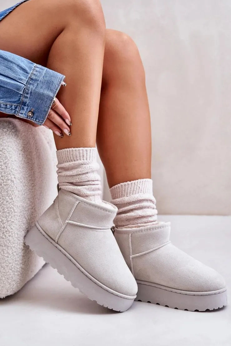 Sale Boto Śniegowce Damskie Na Platformie Ocieplane Futerkiem Jasnoszare Xamella Szary