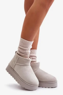 Sale Boto Śniegowce Damskie Na Platformie Ocieplane Futerkiem Jasnoszare Xamella Szary