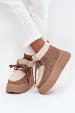 Boto Śniegowce Damskie*Śniegowce Damskie Na Platformie Z Futerkiem Beżowe Florivelle Beżowy