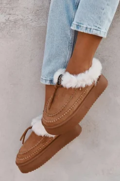 Boto Śniegowce Damskie|Kapcie Klasyczne*Śniegowce Damskie Na Platformie Z Futerkiem I Przeszyciami Camel Kellina Brązowy