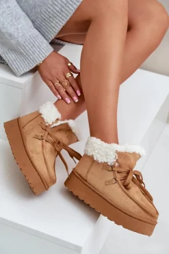 Discount Boto Śniegowce Damskie Na Platformie Z Futerkiem Typu Branek Camel Ciabellae Brązowy