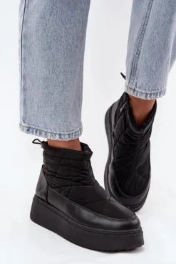 Boto Śniegowce Damskie*Śniegowce Damskie Na Platformie Ocieplane Futerkiem Czarne Tahlira