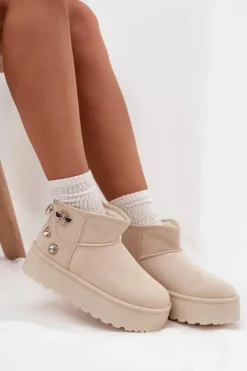 Damskie Boto Śniegowce Damskie Na Platformie Z Przypinkami Jasnobeżowe Maelle