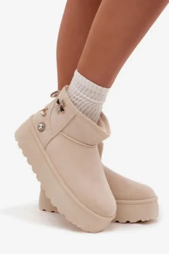 Damskie Boto Śniegowce Damskie Na Platformie Z Przypinkami Jasnobeżowe Maelle