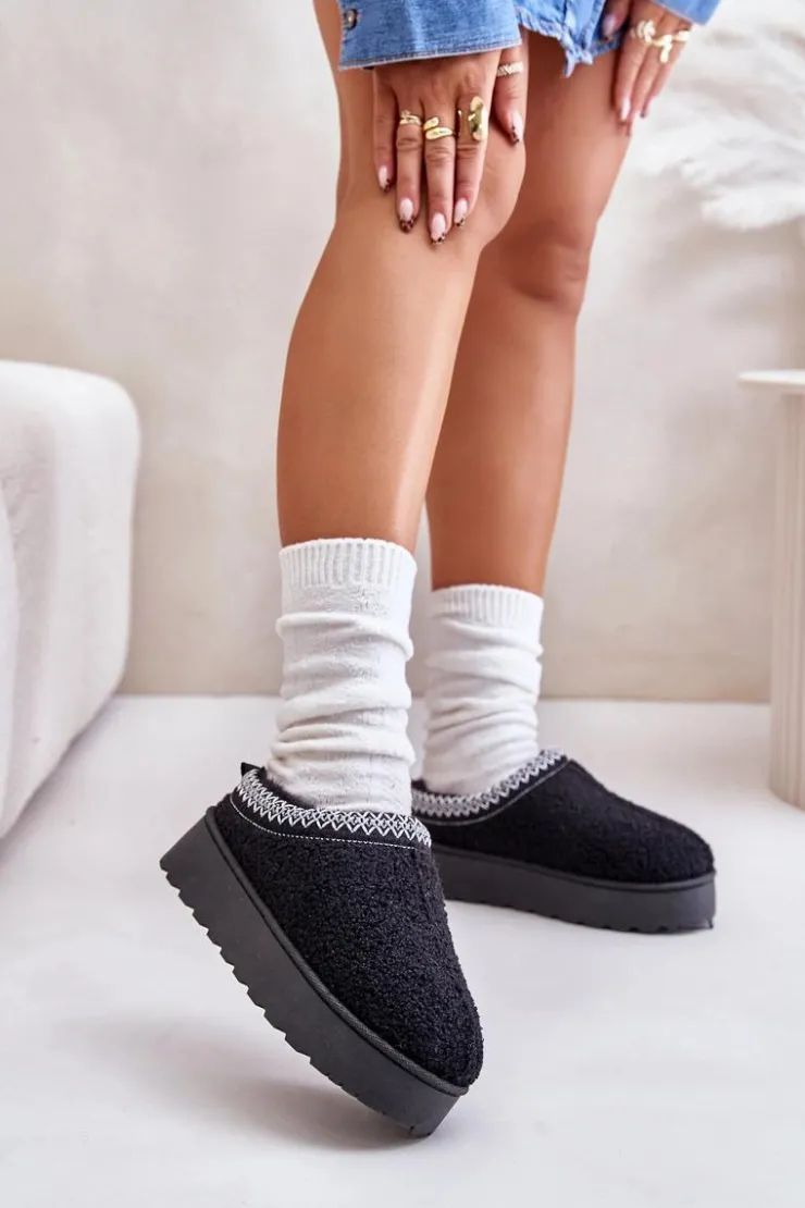 Damskie Boto Śniegowce Damskie Na Platformie Z Haftem Czarne Tirissa