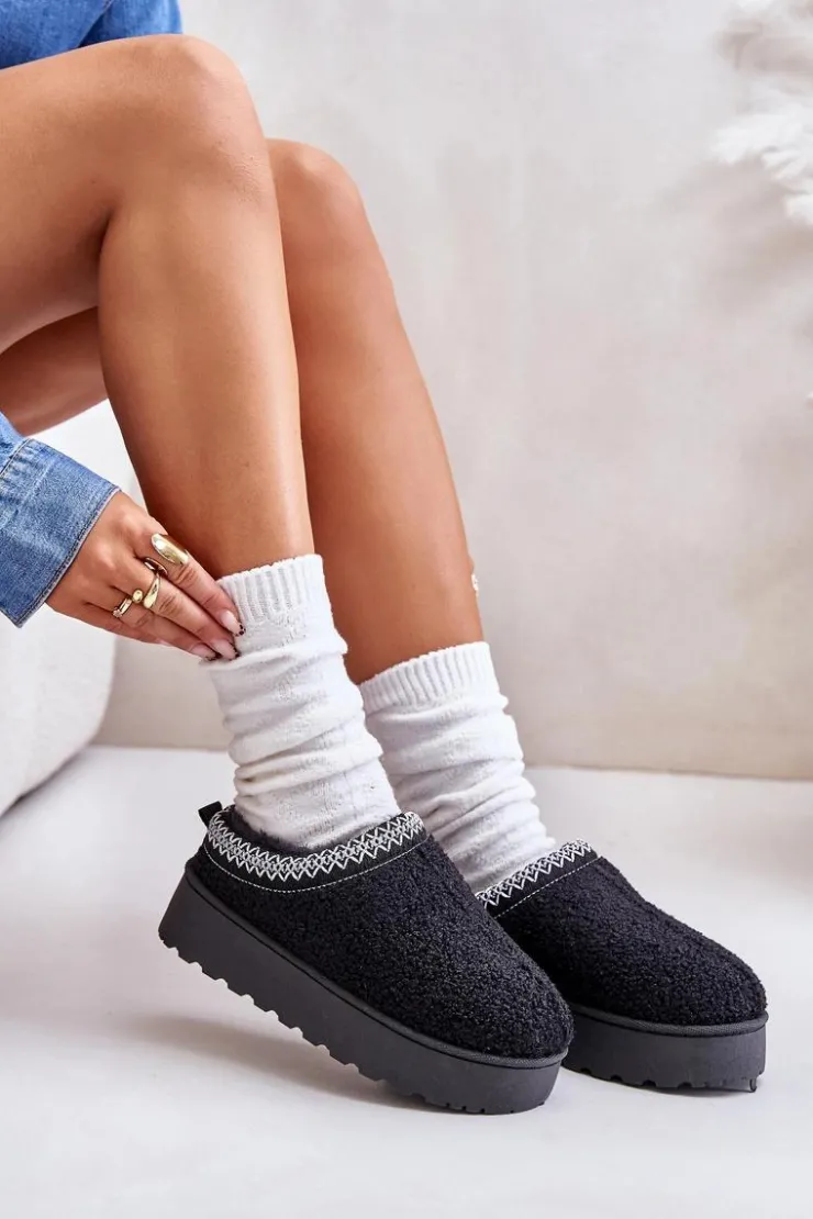 Damskie Boto Śniegowce Damskie Na Platformie Z Haftem Czarne Tirissa