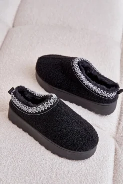 Damskie Boto Śniegowce Damskie Na Platformie Z Haftem Czarne Tirissa