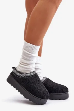 Damskie Boto Śniegowce Damskie Na Platformie Z Haftem Czarne Tirissa