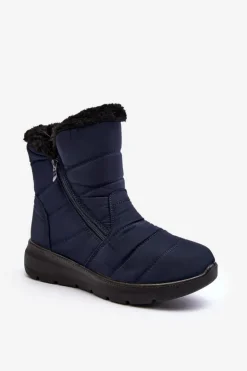 Boto Śniegowce Damskie*Śniegowce Damskie Na Suwak Z Futerkiem Granatowe Zeuna Niebieski
