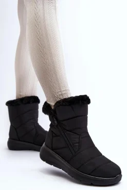 New Boto Śniegowce Damskie Na Suwak Z Futerkiem Czarne Zeuna Czarny
