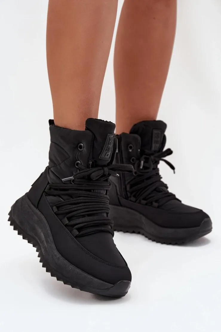 Hot Big Star Shoes Śniegowce Damskie Na Zamek Big Star SS274059 Czarne Czarny