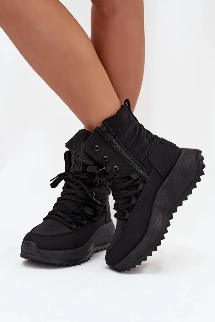 Hot Big Star Shoes Śniegowce Damskie Na Zamek Big Star SS274059 Czarne Czarny