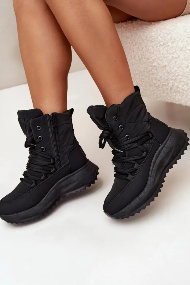 Hot Big Star Shoes Śniegowce Damskie Na Zamek Big Star SS274059 Czarne Czarny